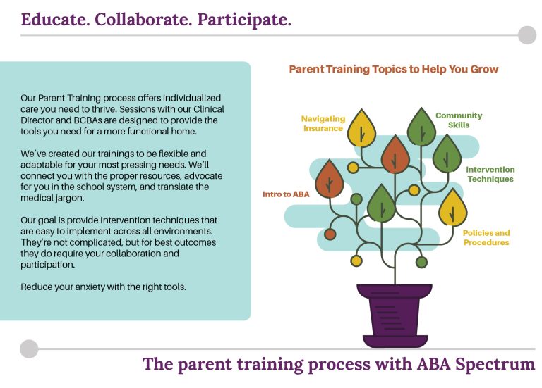 An infographic titled "The Parent Training Process with ABA Spectrum"