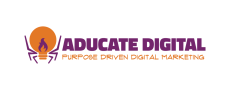 A logo for Aducate Digital in orange and purple