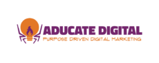 A logo for Aducate Digital in orange and purple