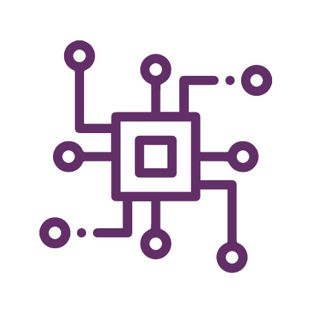 a purple line art of a computer chip