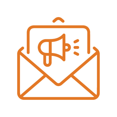 an orange line art of an email with a megaphone