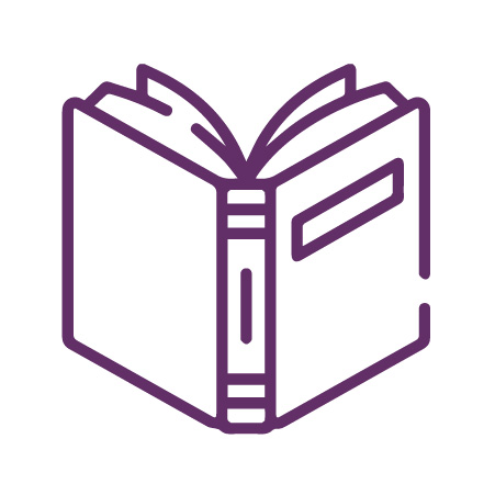 a purple line art of a book