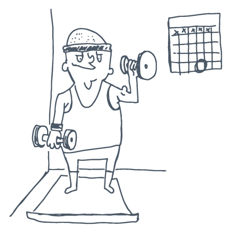 a cartoon of a person lifting weights