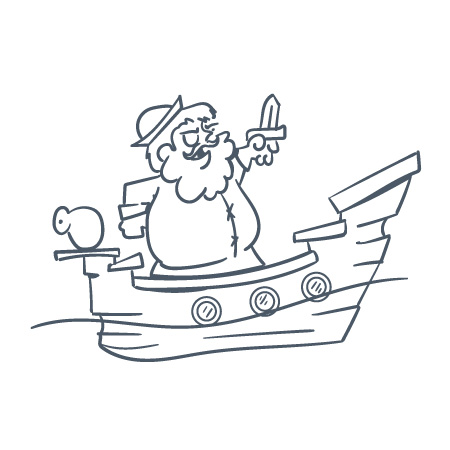 a cartoon of a pirate in a boat