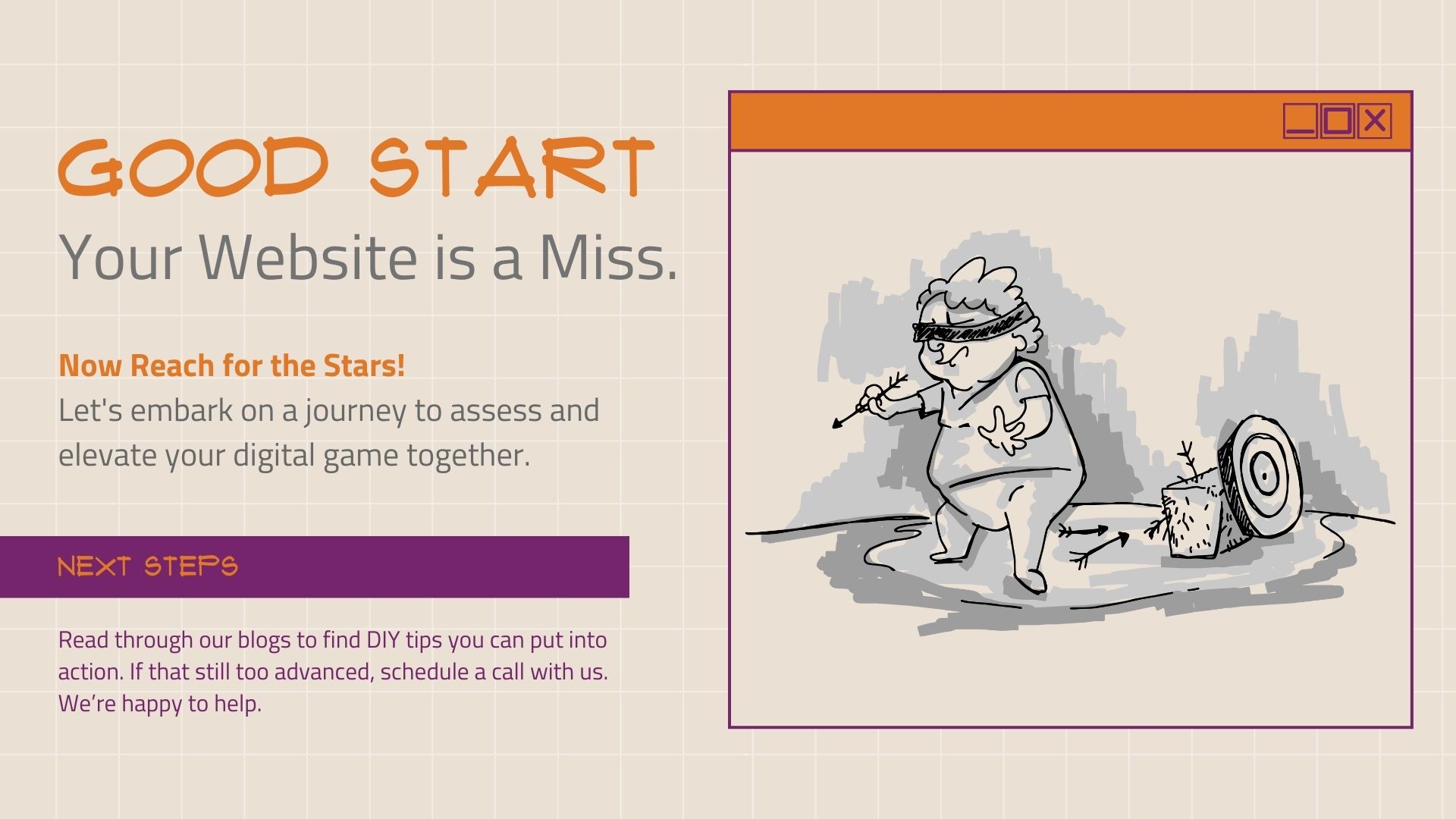 A graphic showing the result of a quiz called “Crack the code: is your website a hit or a miss?”. Players selected answers that gave them a “Good Start” result.