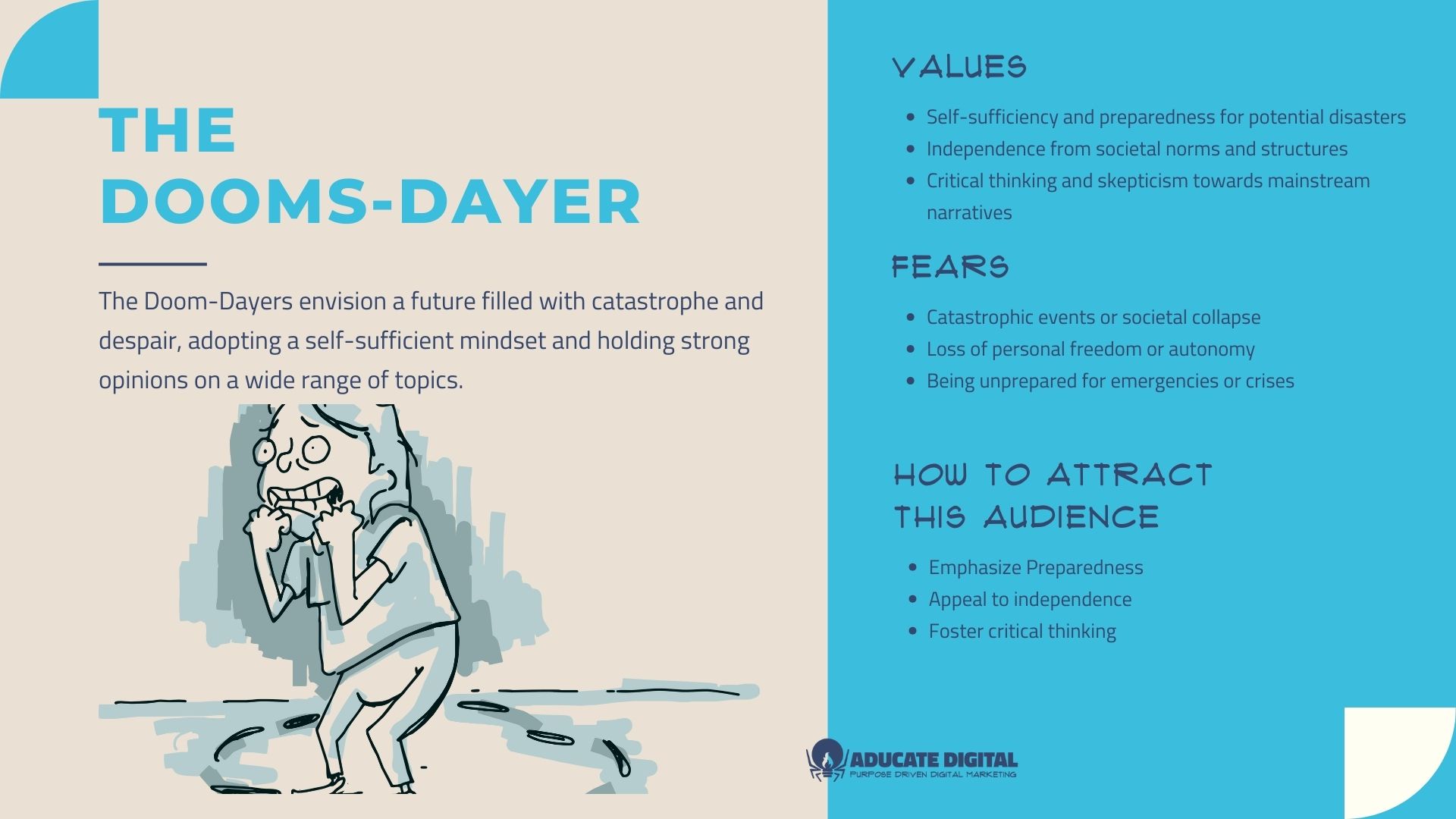 Graphic for the psycho-graphic target audience type called “The Dooms-Dayer”