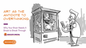 Illustration of a person standing in front of a fortune teller machine, frustrated as they read a vague response card from an automated magician.