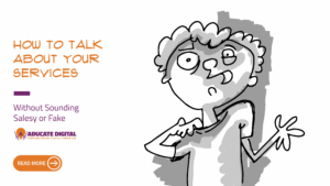 Cartoon-style illustration of a nervous person tugging at their shirt collar, looking confused and uncertain.