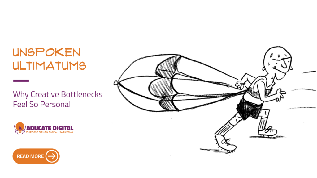 Illustration of a determined person in a runner’s stance, sweating, with a parachute strapped to their chest pulling backward as wind pushes against them.