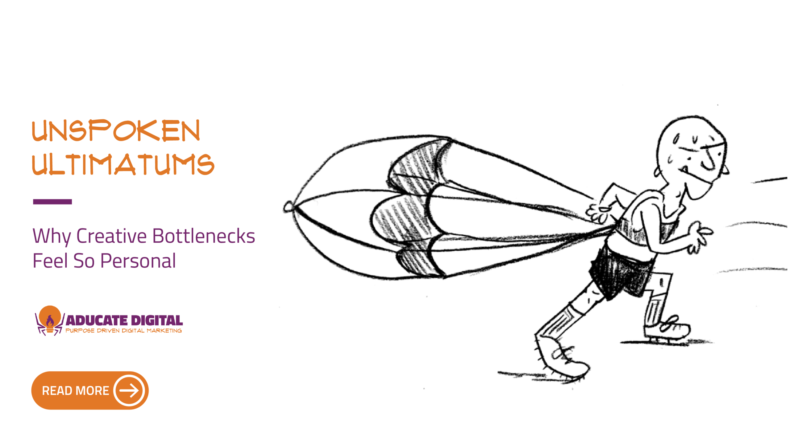 Illustration of a determined person in a runner’s stance, sweating, with a parachute strapped to their chest pulling backward as wind pushes against them.